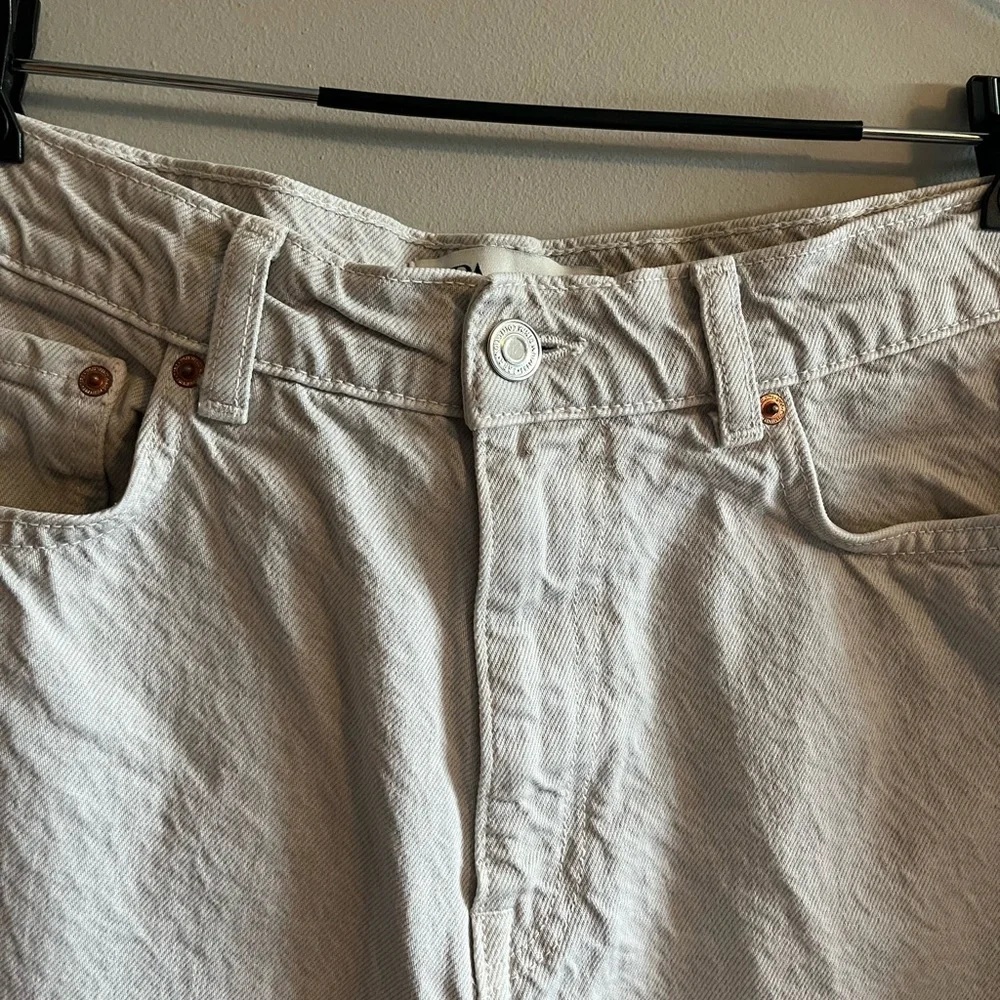 ZARA gray & white tie dye Grunge Pant Raw Hem wide Leg High Rise Jean size small